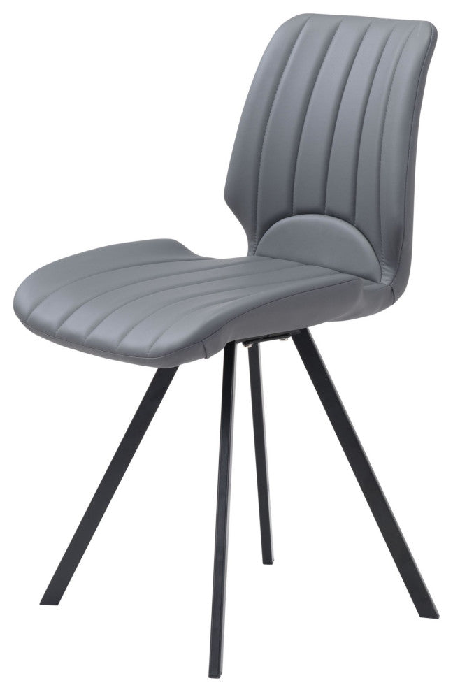 Dining Chair, Set of 2, Faux Vinyl Leather, Steel, Gray, Black, Cafe