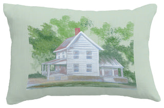 Farmhouse Geometric Print Throw Pillow With Linen Texture, Green, 14"x20"