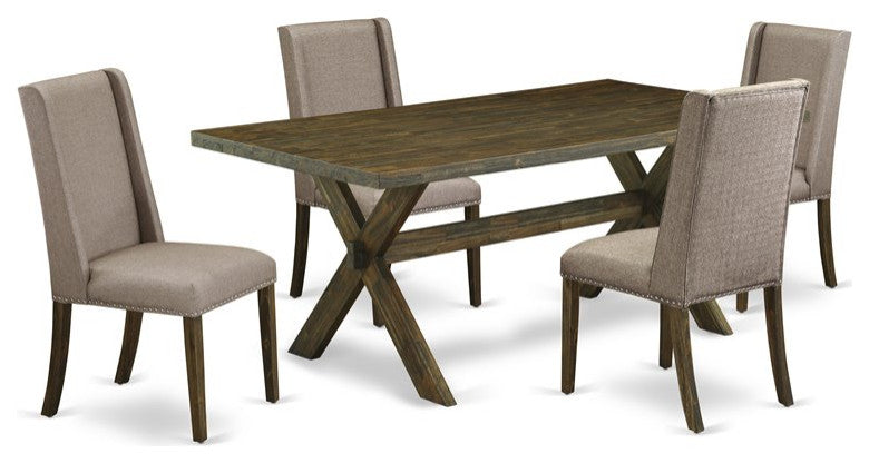5-Piece Set, 4 Parson Chair and Dining Table With Jacobean Table Top-Jacobean