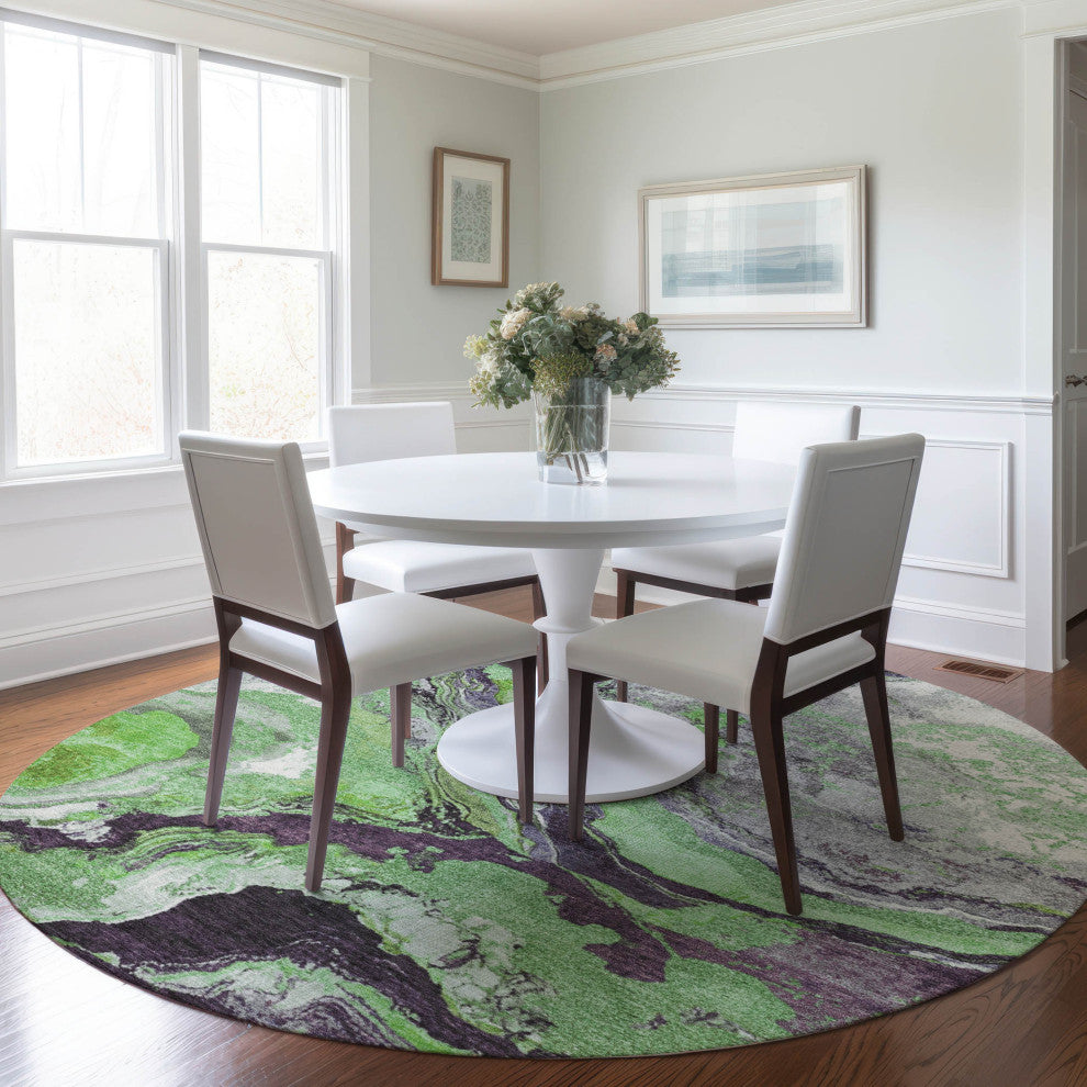 Machine Washable Indoor/Outdoor Chantille ACN1908 Green 8' x 8' Round Rug