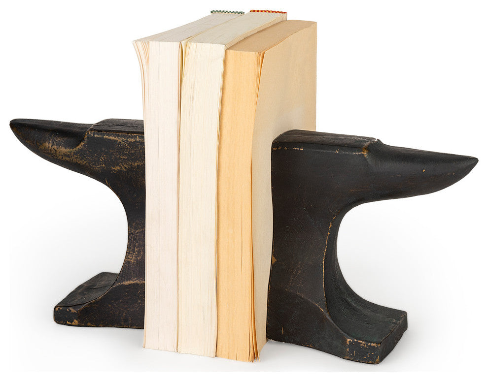 Anvilia, 2-Piece Set, 12Lx4W Black With Gold Accents Anvil Shaped Bookends
