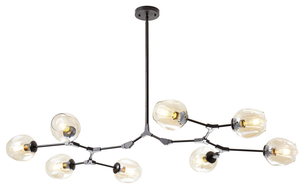 Adjustable Clear Glass Shades Chandelier Pendant, Amber, 8 Light