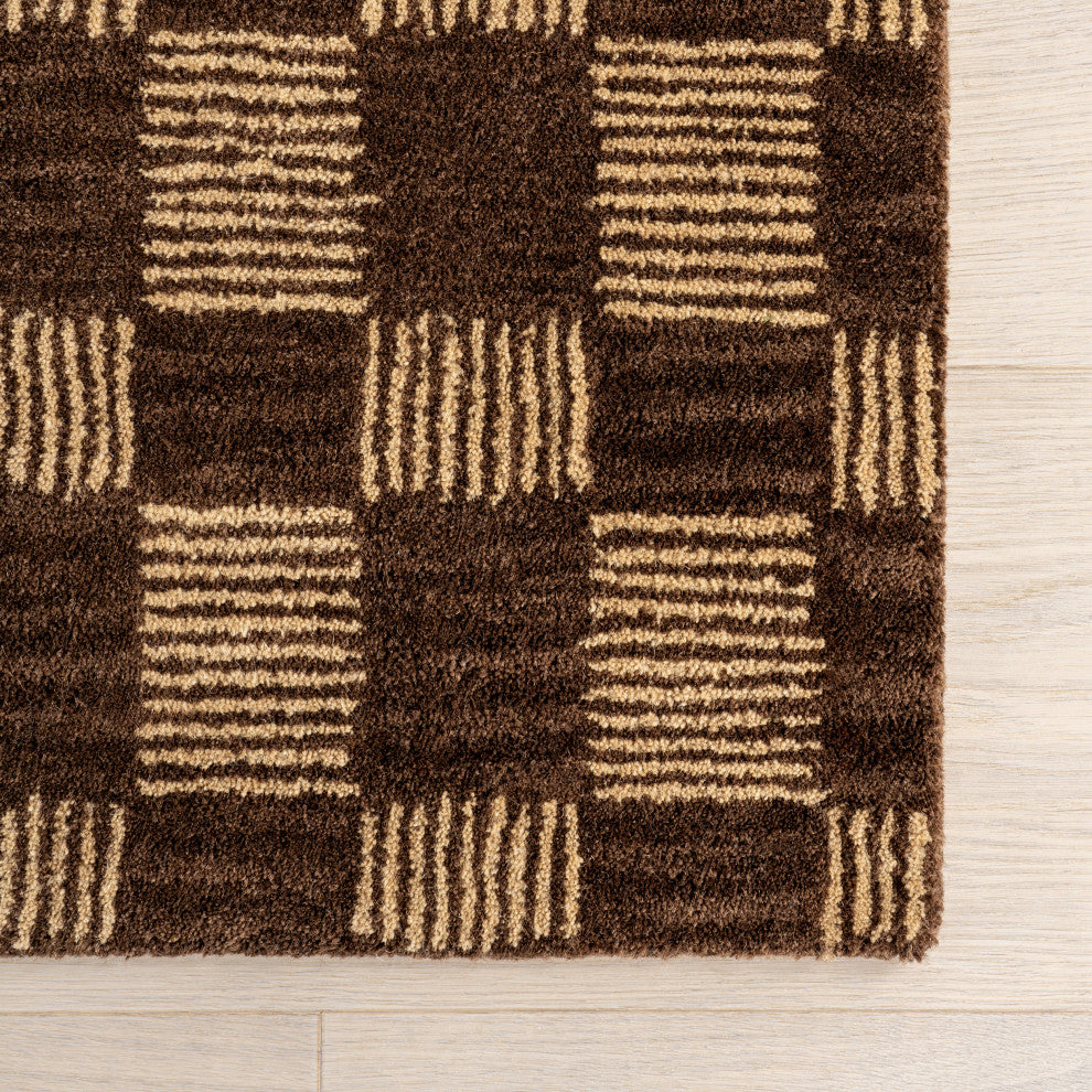 Arvin Olano x RugsUSA Quince Checkered Wool Rug, Brown 3' x 5'