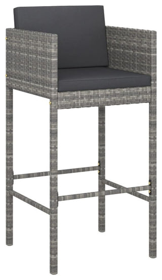 vidaXL Patio Bar Set 5 Piece with Cushions Poly Rattan Gray Garden Chair Seat