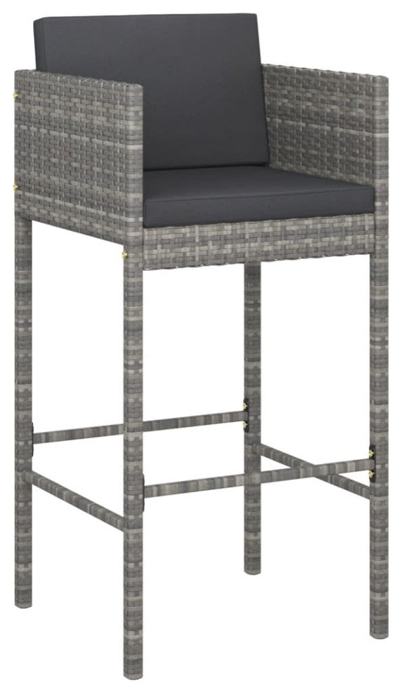 vidaXL Patio Bar Set 5 Piece with Cushions Poly Rattan Gray Garden Chair Seat