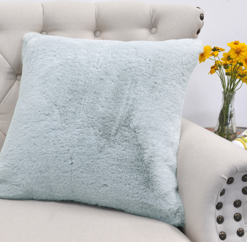 Heavy Faux Fur Throw Pillow Covers 2pcs Set, Vapor Blue, 20''x20''