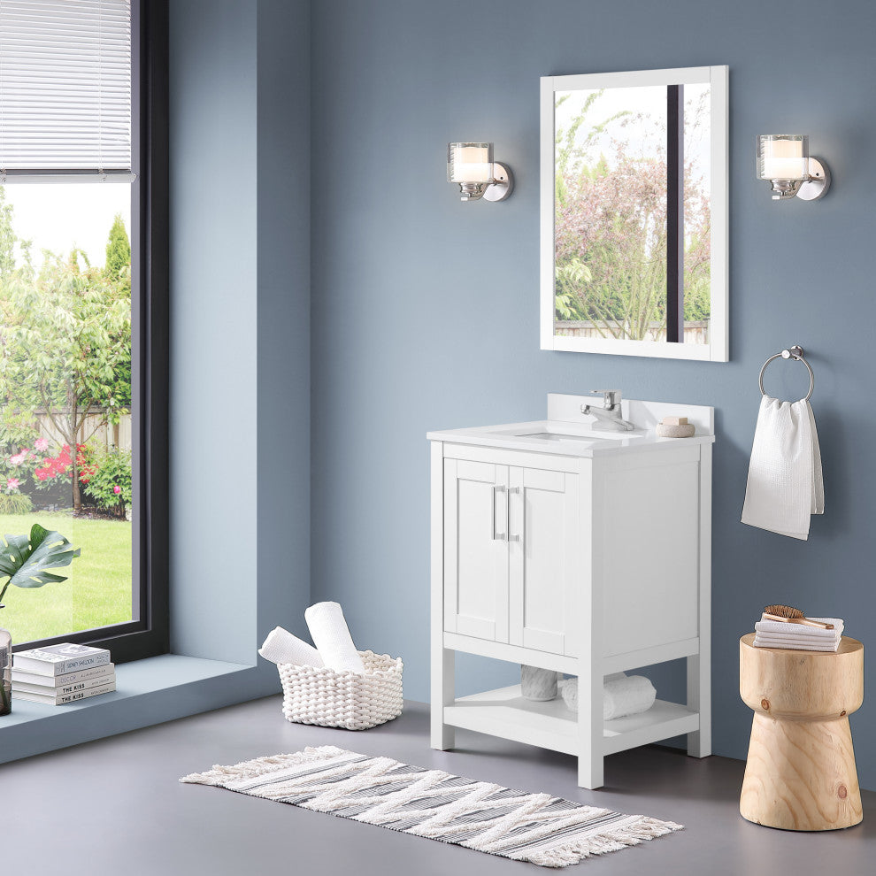 Ove Decors Vegas Single Sink Bathroom Vanity Set With Countertop, White, White, 24"