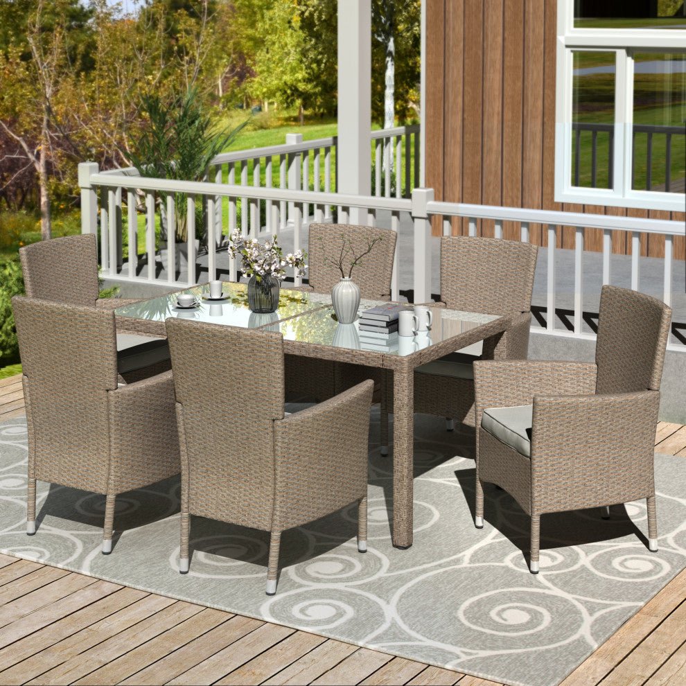 7 Pieces Outdoor Patio Wicker Dining Table Set With Cushion