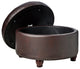 Brown Faux Leather, Large Button Tufted Round Storage Ottoman