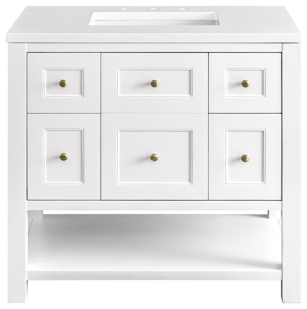 Breckenridge 36" Single Vanity, Bright White,  White Zeus Quartz Top