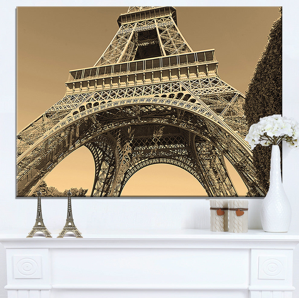 "Iconic Paris Eiffel Tower View From Ground" Cityscape Art, 32"x16"