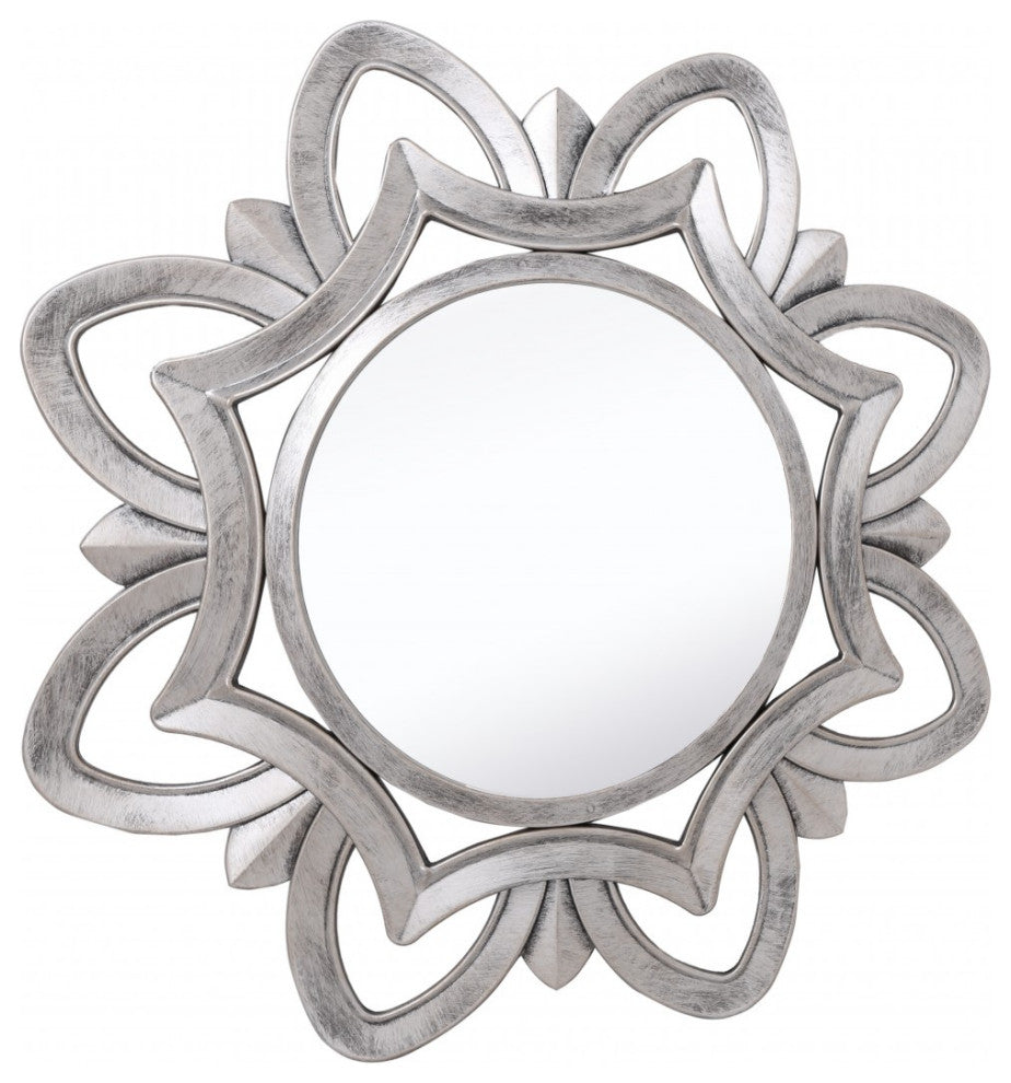 Silver Glass Round Sunburst Mirror