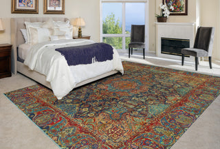 Fine Vintage Distressed Bernal Navy/Red Rug, 9'9 x 12'3