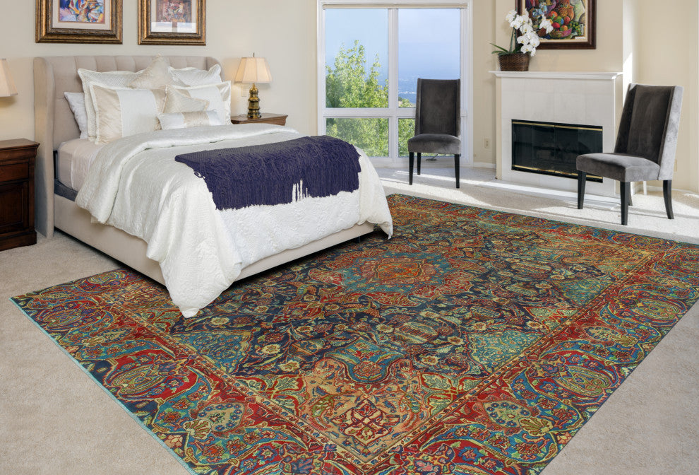 Fine Vintage Distressed Bernal Navy/Red Rug, 9'9 x 12'3