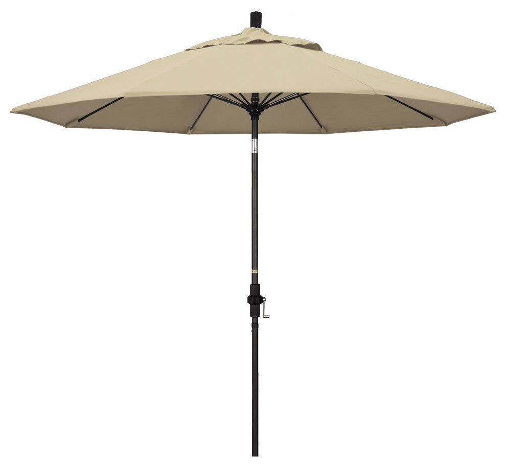 9' Matted Black Collar Tilt Lift Fiberglass Rib Aluminum Umbrella, Sunbrella, Antique Beige