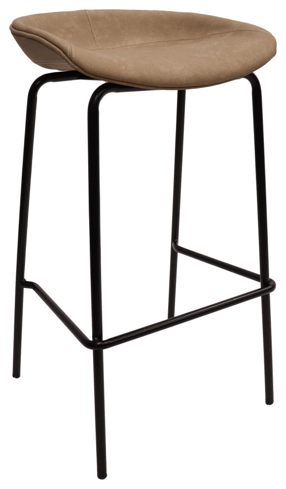 LeisureMod Servos Barstool With Faux Leather Seat and Iron Frame, Sand Brown
