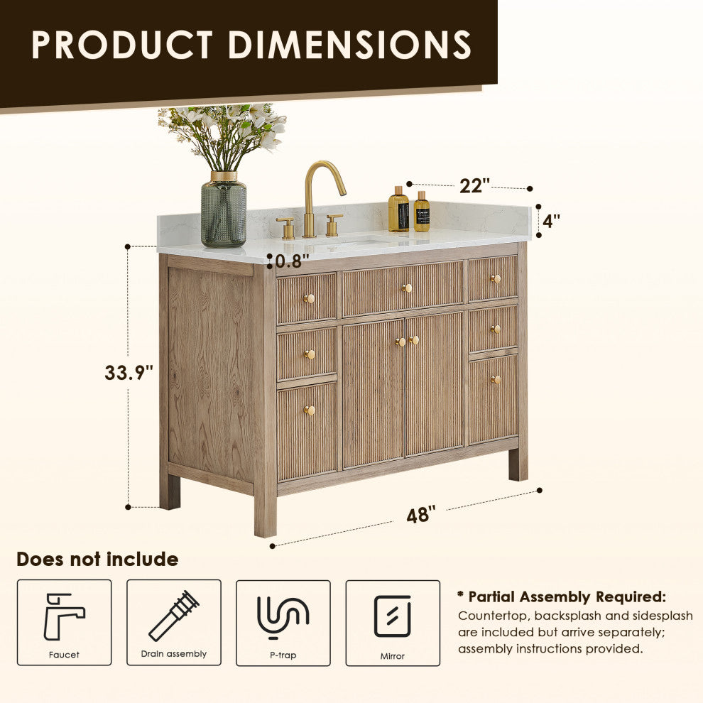 Cerrito Bathroom Vanity, Natural Oak, 48" Single, Without Mirror