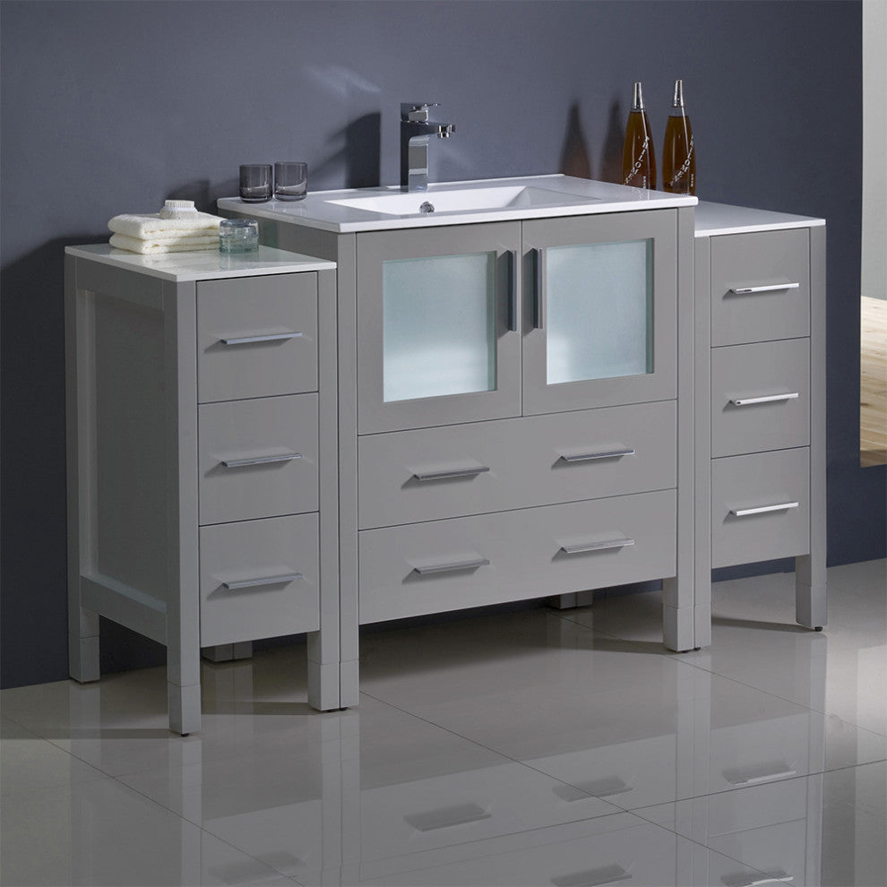 Torino Modern Bathroom Cabinets With Integrated Sink, Gray, 54"