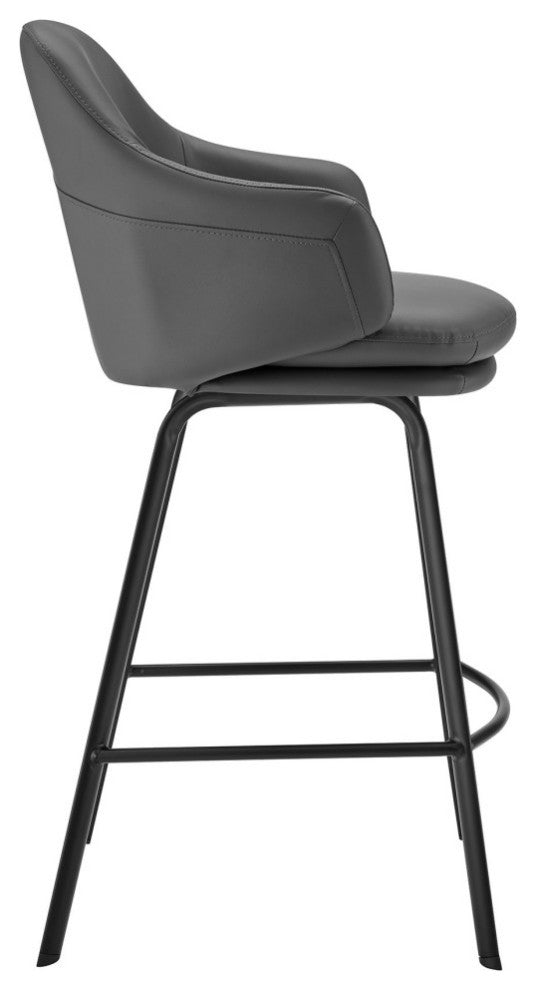 26" Gray and Black Fabric and Iron Low Back Counter Height Swivel Bar Chair