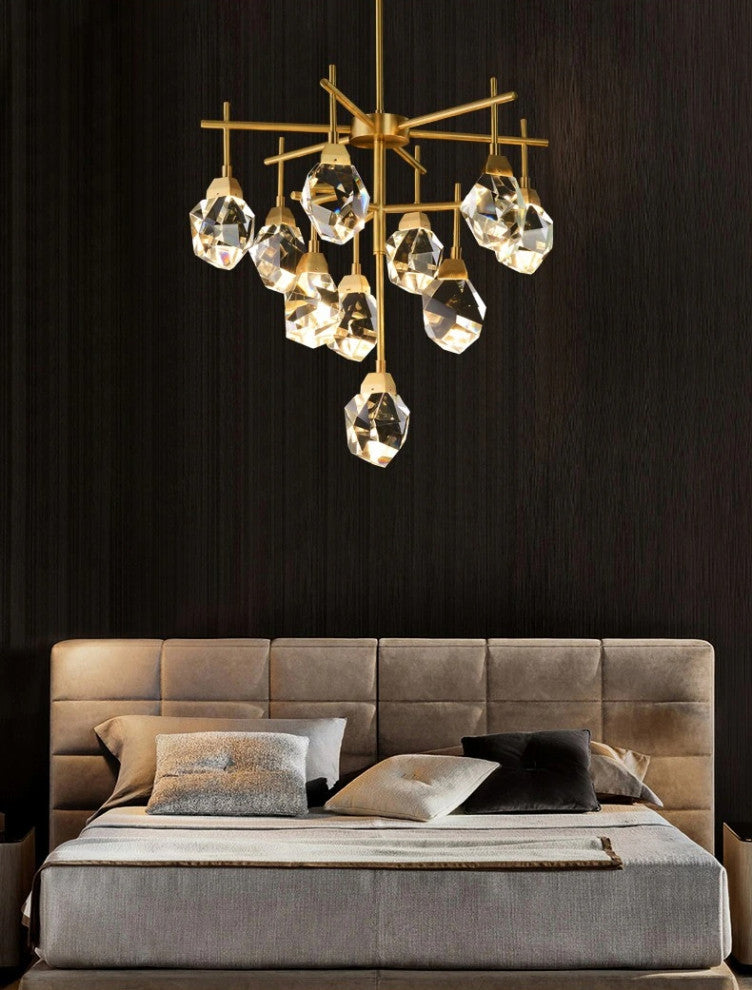Gold Diamond Crystal Three Layer Led Copper Creative Chandelier, 10lights