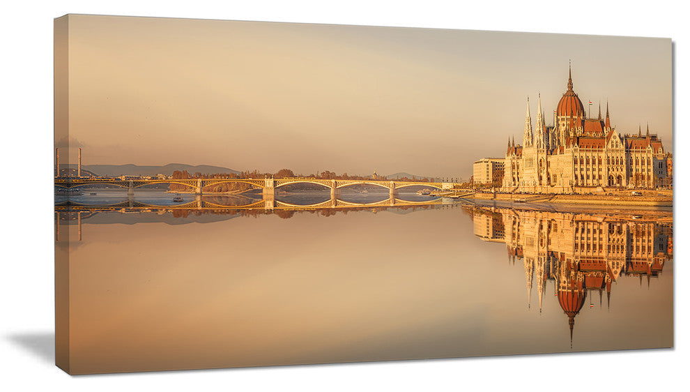 Hungarian Parliament Panorama, Large Cityscape Canvas Art Print, 60"x28"