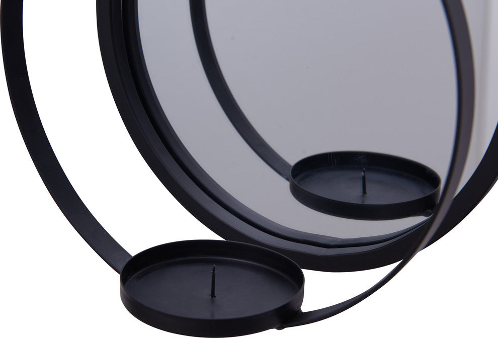 Round Iron Pillar Candle Sconce With Mirror