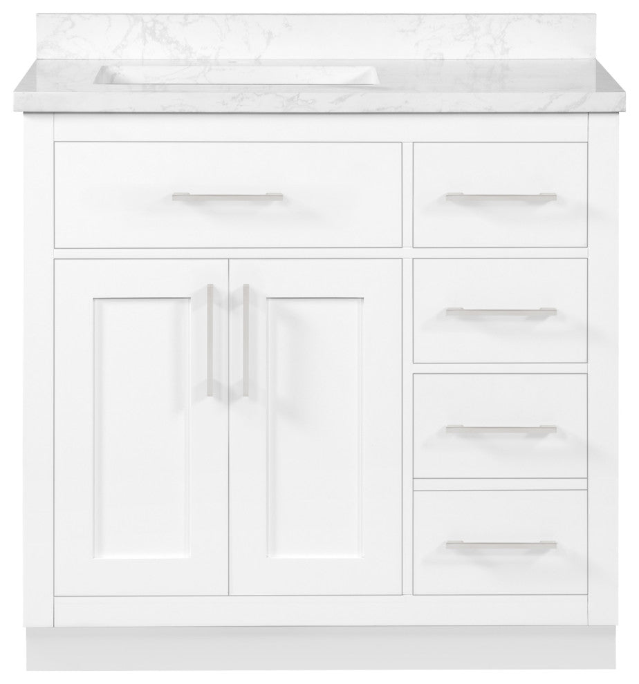 OVE Decors Athea 36" Vanity, Black Hardware, Power Bar, White