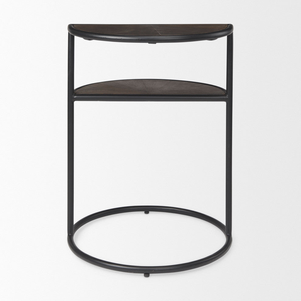 Arlo Dark Brown Solid Wood w/ Black Iron Base End Table