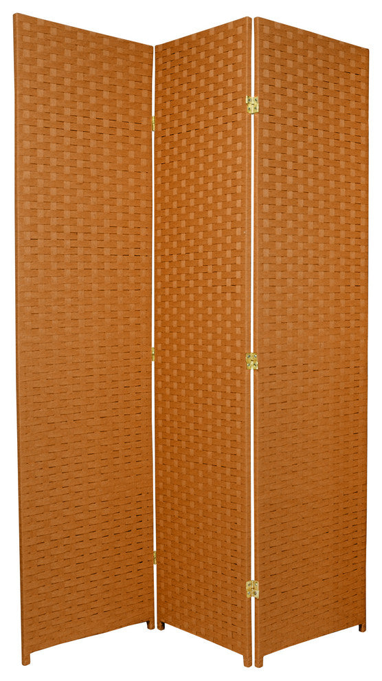 6' Tall Woven Fiber Room Divider, Special Edition, Rust, 3 Panel