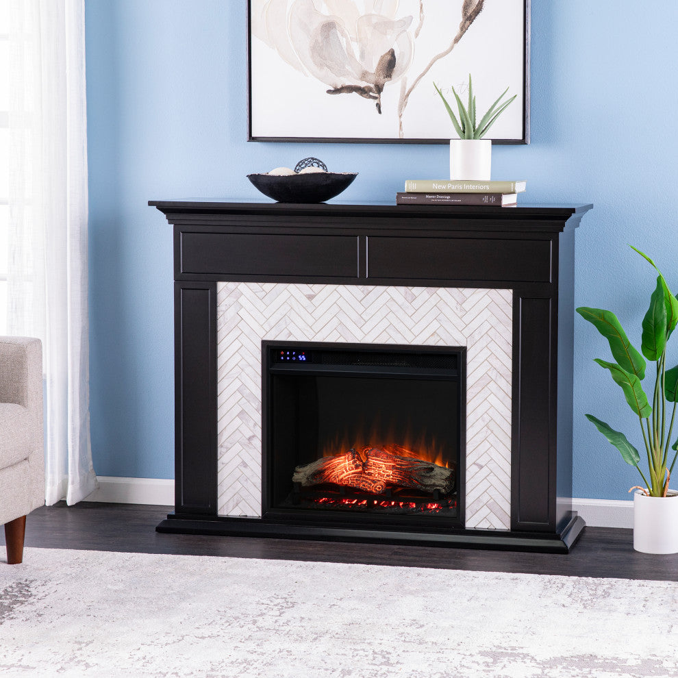 Torron Marble Tiled Touch Screen Electric Fireplace - Black