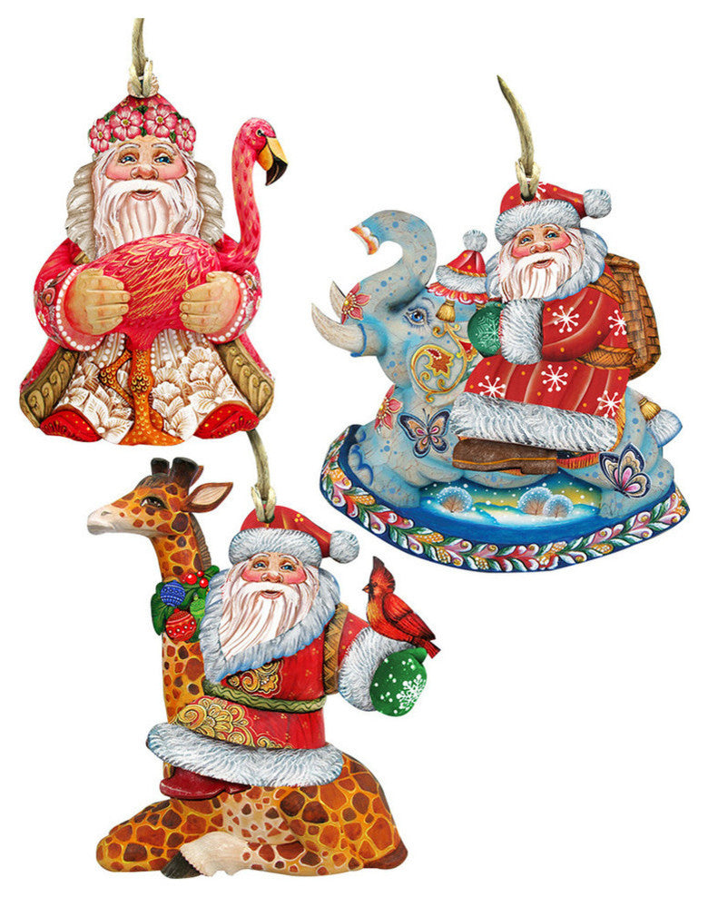 Safari Santa Ornaments, Set of 3