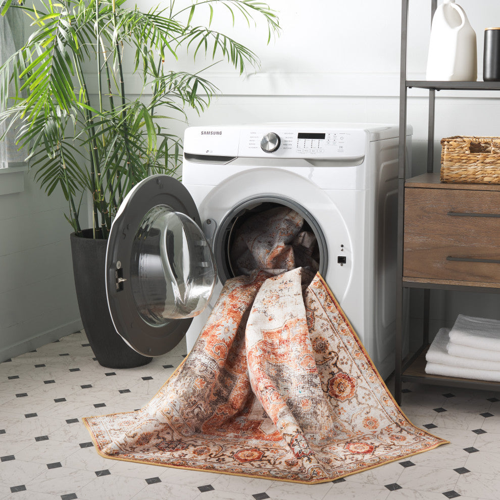 Safavieh Arizona Machine-Washable Collection ARZ305 Rug, Beige/Rust, 2'6"x8'