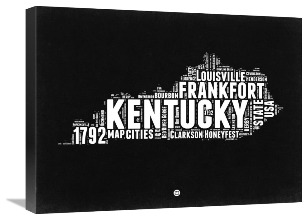 "Kentucky Black and White Map" Fine Art Print