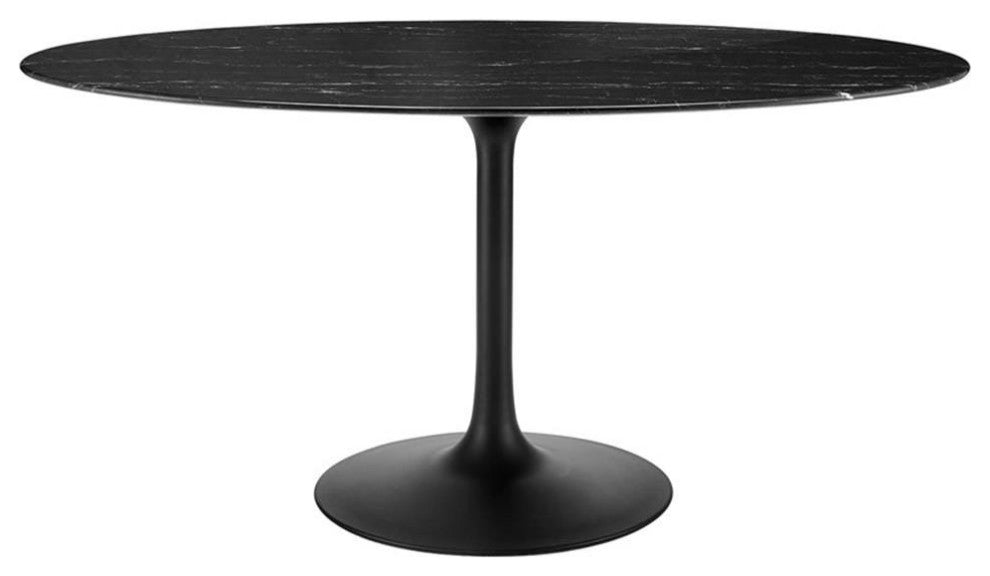 Modway Lippa 60" Artificial Marble Oval Dining Table, Black Black