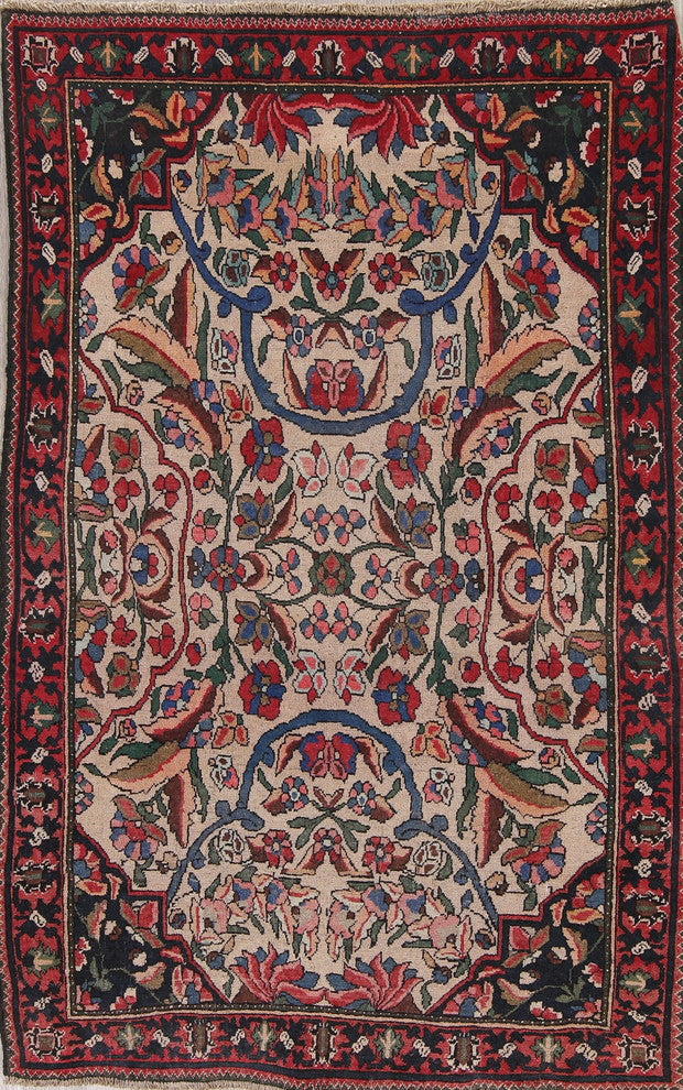 Consigned, Persian Handmade Antique Bakhtiari Oriental Rug, Beige, 7'5"X4'6"