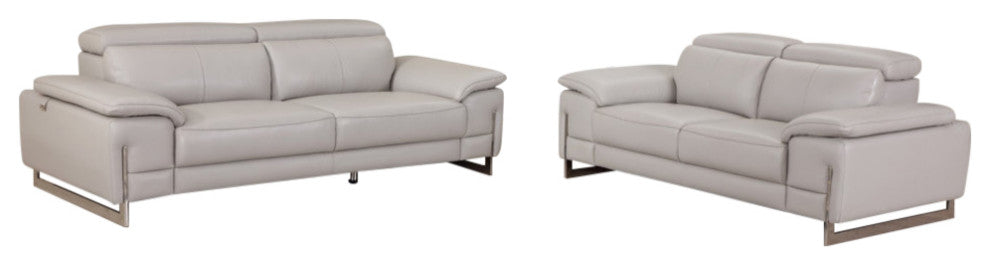 Turin Contemporary Genuine Italian Leather 2-Piece Set Light Gray