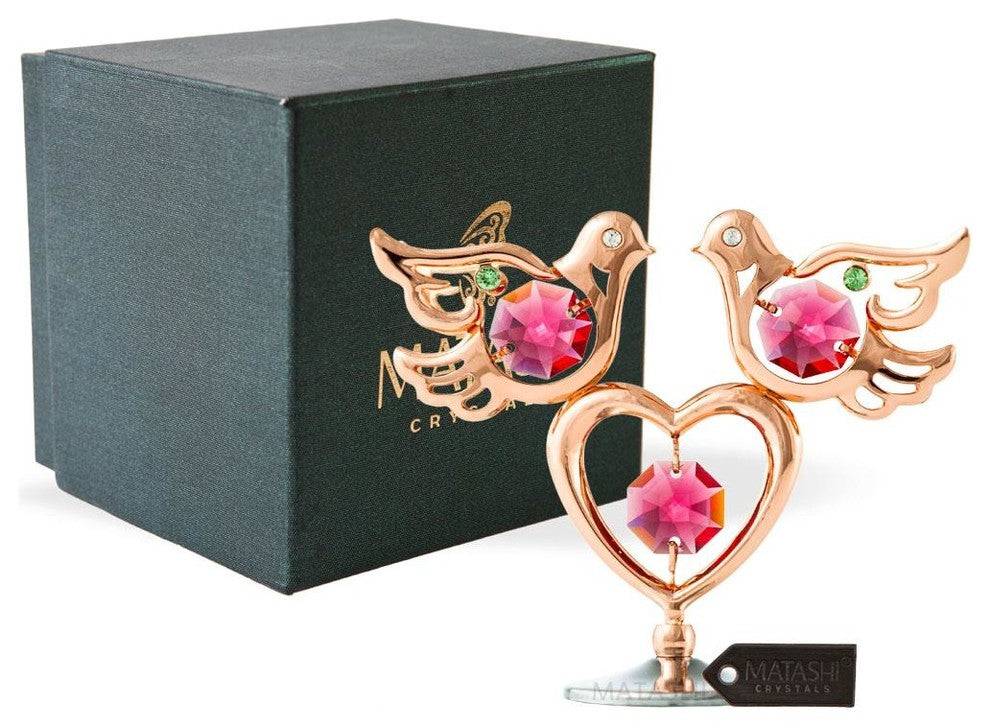 Rose Gold Plated Love Doves and Heart Table Top Ornament