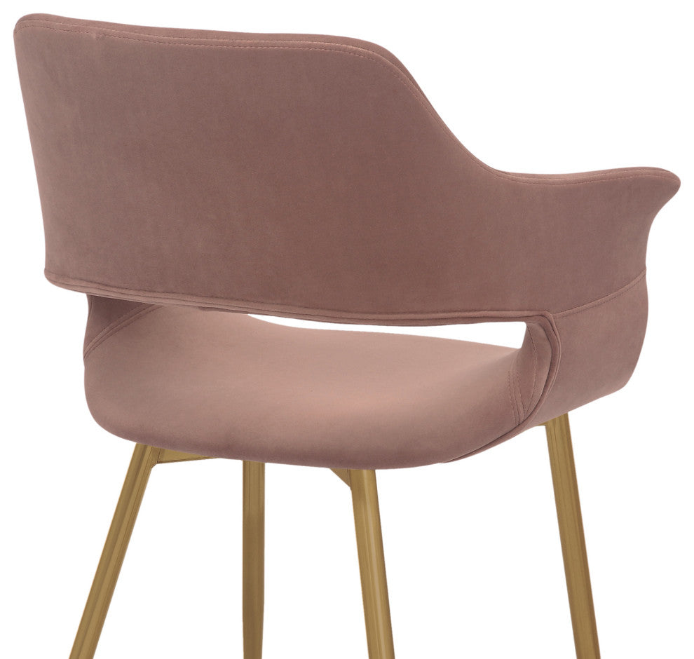Gigi Velvet Dining Room Chair With Gold Metal Legs - Set of 2, Pink