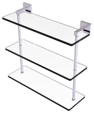 Montero 16" Triple Tiered Glass Shelf, Polished Chrome
