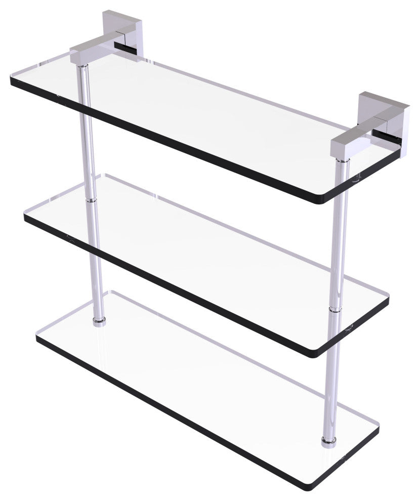 Montero 16" Triple Tiered Glass Shelf, Polished Chrome