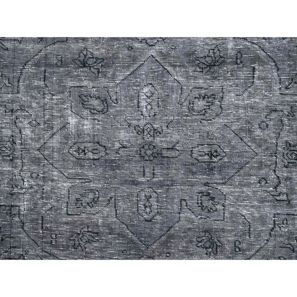 Slate Gray, Worn Wool, Hand Knotted, Vintage Persian Tabriz Rug, 6'6"x9'6"