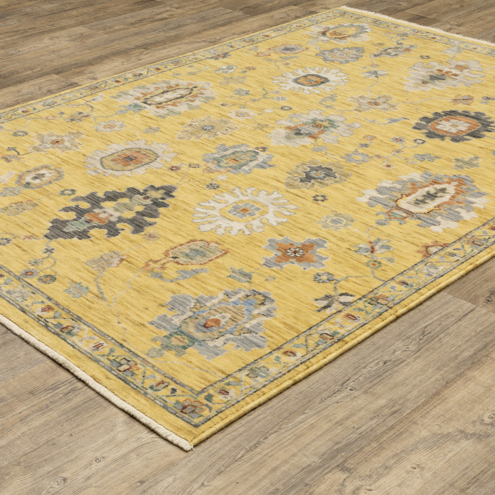 Leoness Vintage Traditional Yellow/ Multi Area Rug, 2' x 3'
