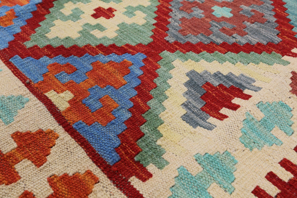 6' 7" X 9' 5" Flat Weave Kilim Wool On Wool Rug - Q12550