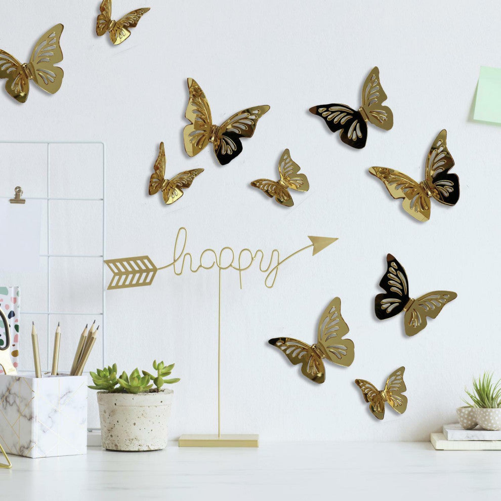 3D Gold Butterflies Peel & Stick Mirrors