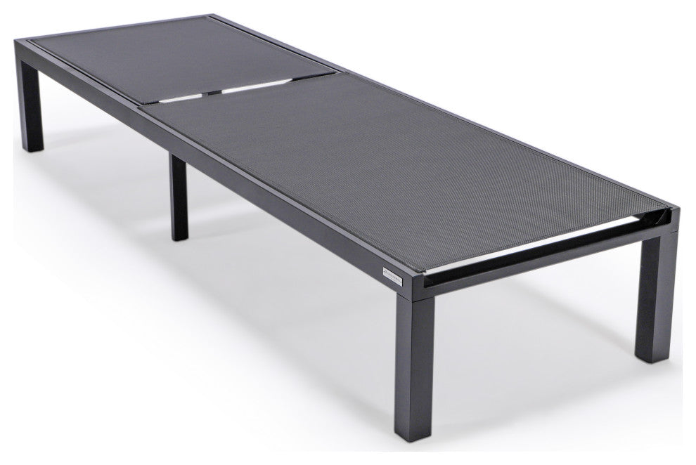 LeisureMod Marlin Patio Chaise Lounge Chair With Black Frame, Black