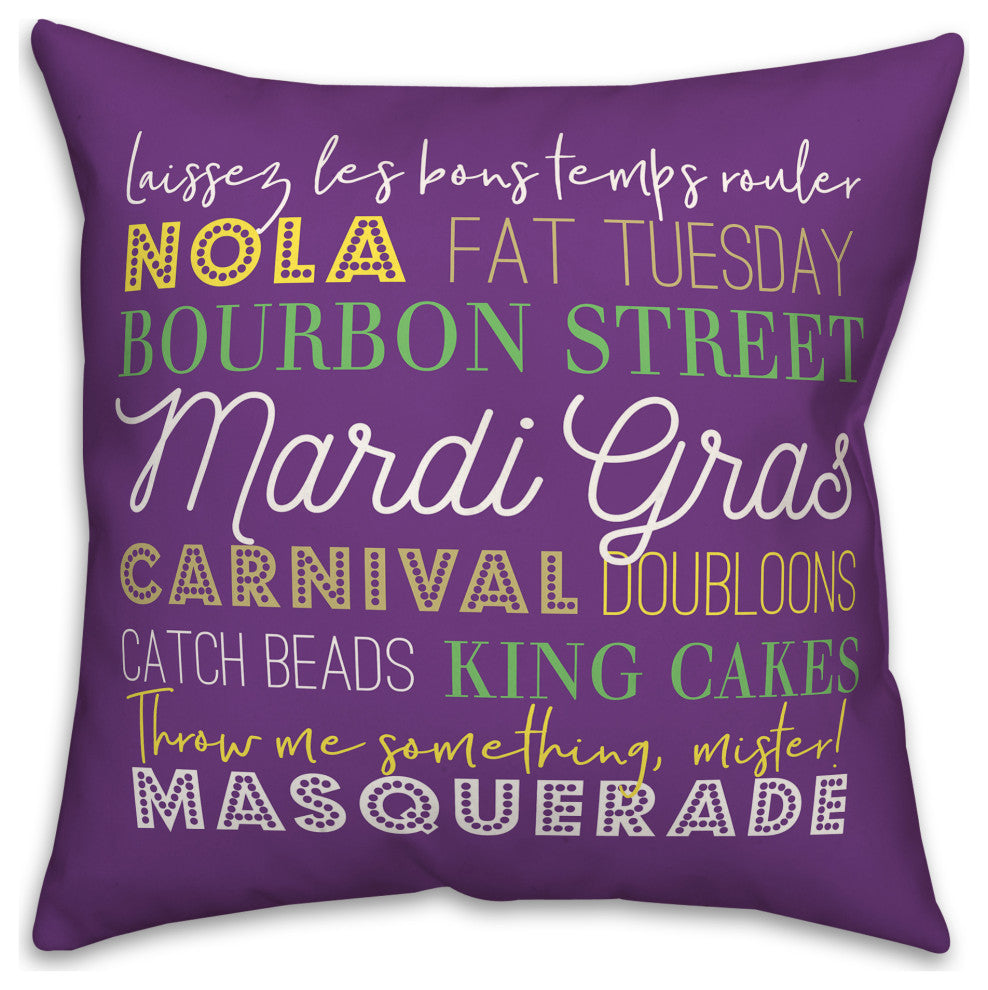 Mardi Gras Words 18x18 Spun Poly Pillow