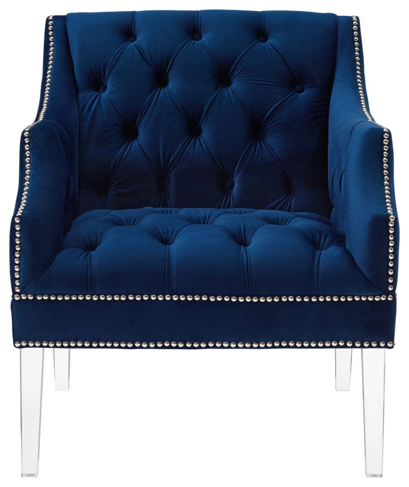 Modern Living Room Lounge Accent Side Chair Armchair, Velvet Fabric, Navy Blue