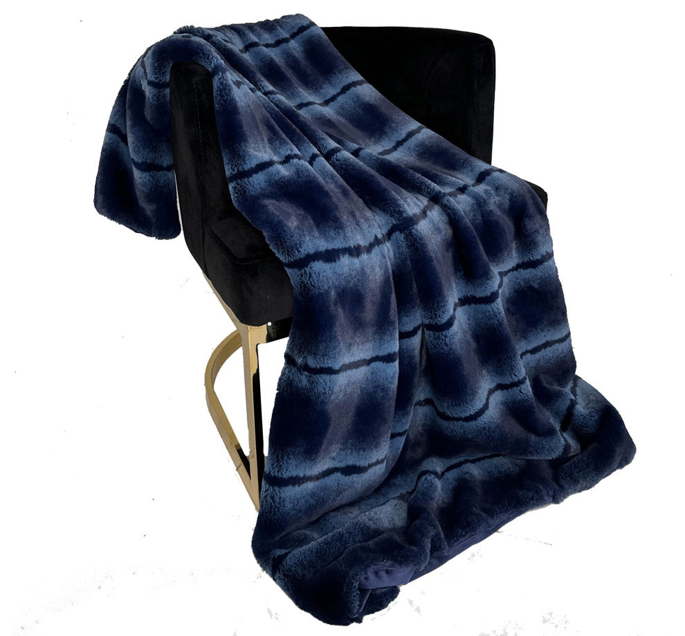 Plutus Blue Fluffy Fields Faux Fur Luxury Throw Blanket, Throw 48"W x 60"L