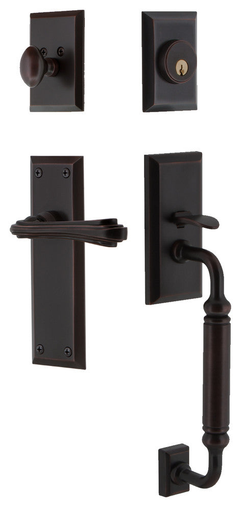 New York Plate C Grip Entry Set Fleur Lever, Timeless Bronze, 2-3/4", Left