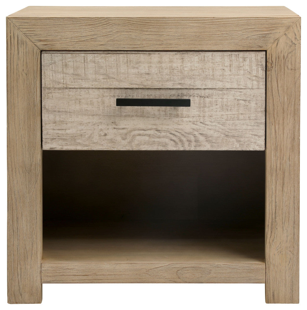 Rowena Single Drawer Pine Wood Nightstand, Light Warm Wash